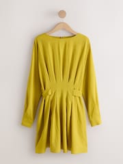 Lime Green Long Sleeve Waisted Mini Dress - Image 4 of 6