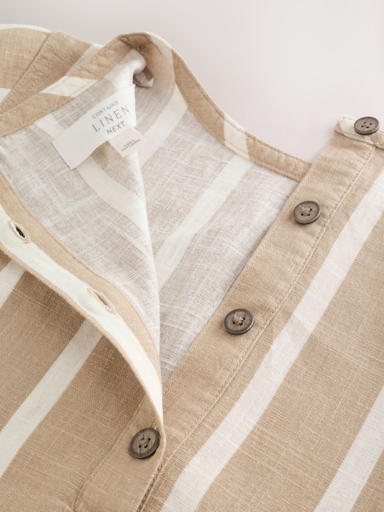 Brown/White Stripe Linen Blend Button Back Mini T-Shirt Dress - Image 10 of 10