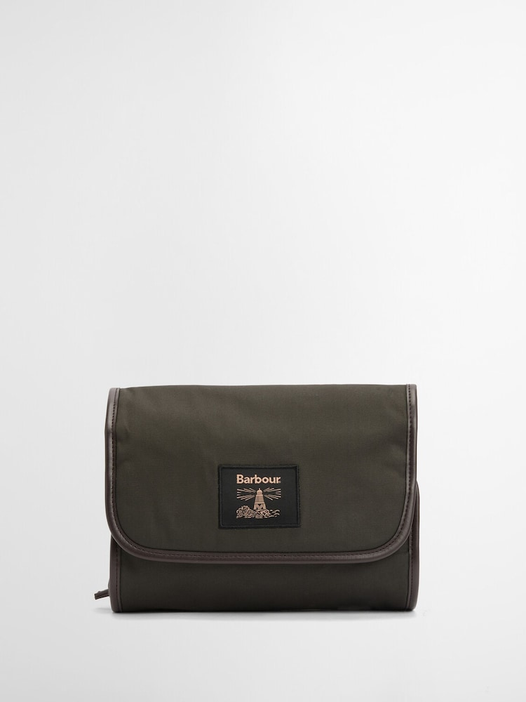 Barbour® Green Wax Hanging Washbag - Image 1 of 7