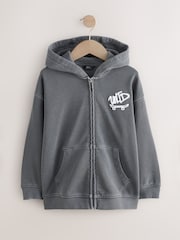 Charcoal Grey Printed Zip Through Hoodie (3-16yrs) - Image 1 of 4