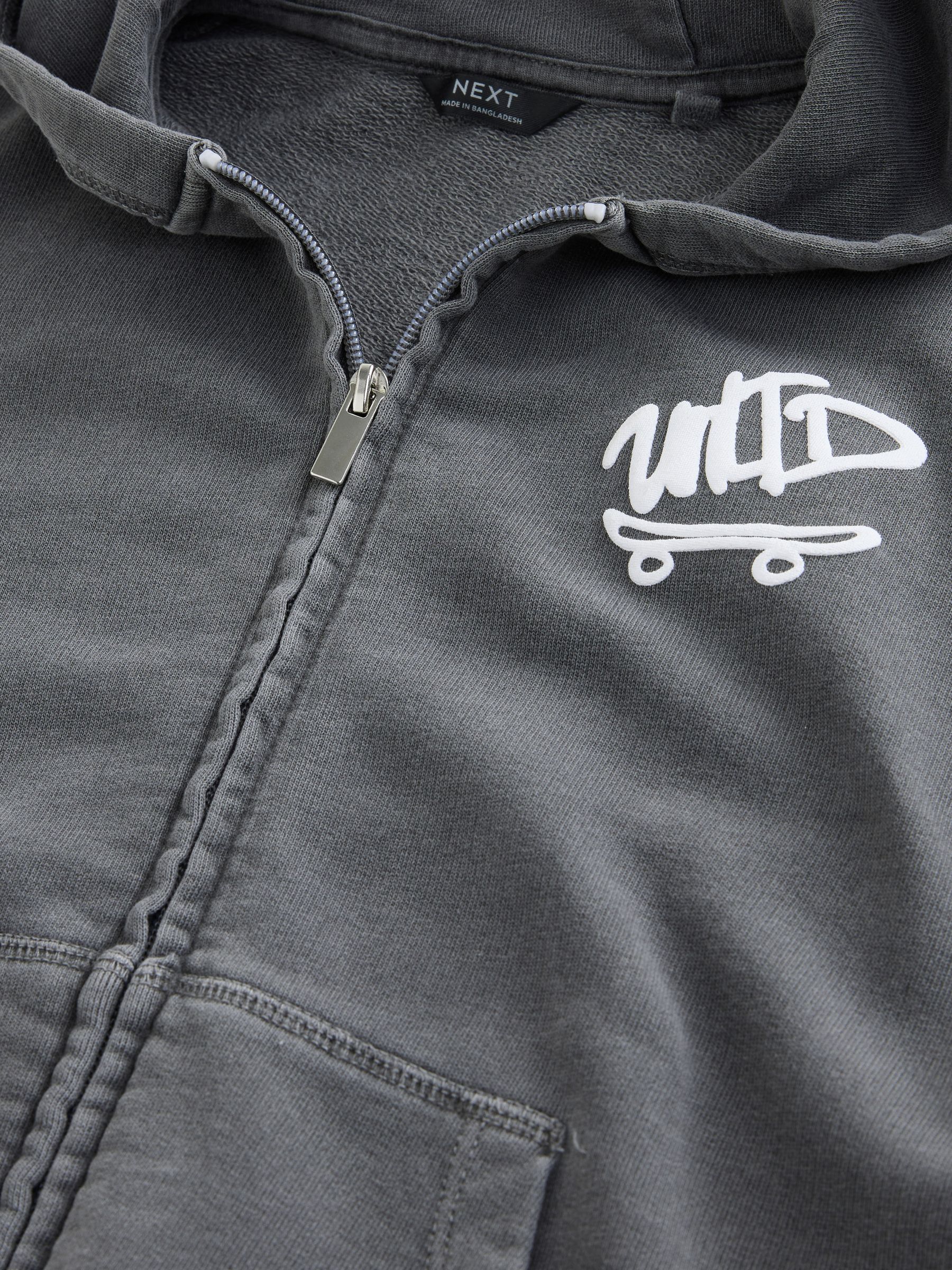Buy Charcoal Grey Printed Zip Through Hoodie (3-16yrs) from Next USA