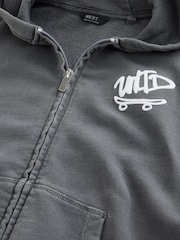 Charcoal Grey Printed Zip Through Hoodie (3-16yrs) - Image 3 of 4