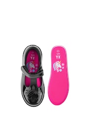ToeZone Girls Patent Unicorn Rip Tape School Black Lilo Shoes - Image 8 of 11