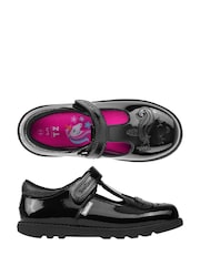ToeZone Girls Patent Unicorn Rip Tape School Black Lilo Shoes - Image 9 of 11