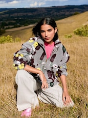 Grey Floral Jaquarded Borg Half Zip Neck Fleece Sweatshirt - Image 1 of 5