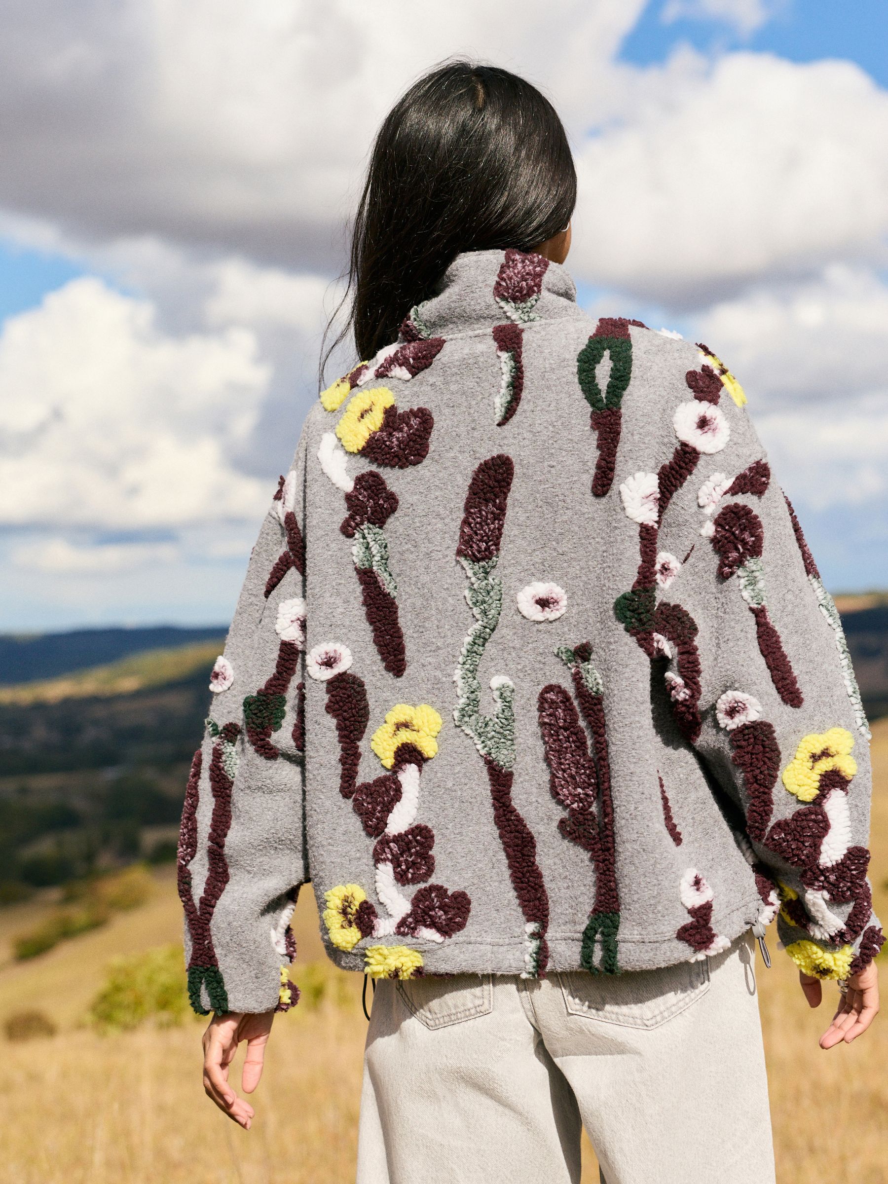 Buy Grey Floral Jacquard Floral Jaquarded Borg Half Zip Neck