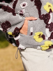 Grey Floral Jaquarded Borg Half Zip Neck Fleece Sweatshirt - Image 5 of 5