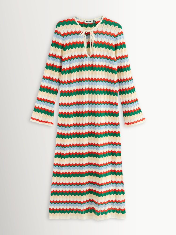 Rixo Cream Lucila Retro Multi Chevron Dress - Image 6 of 6 Rixo Cream Lucila Retro Multi Chevron Dress - Image 6 of 6