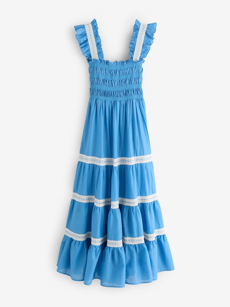 Rixo Blue Aubrie Tiered Midi Dress - Image 6 of 6