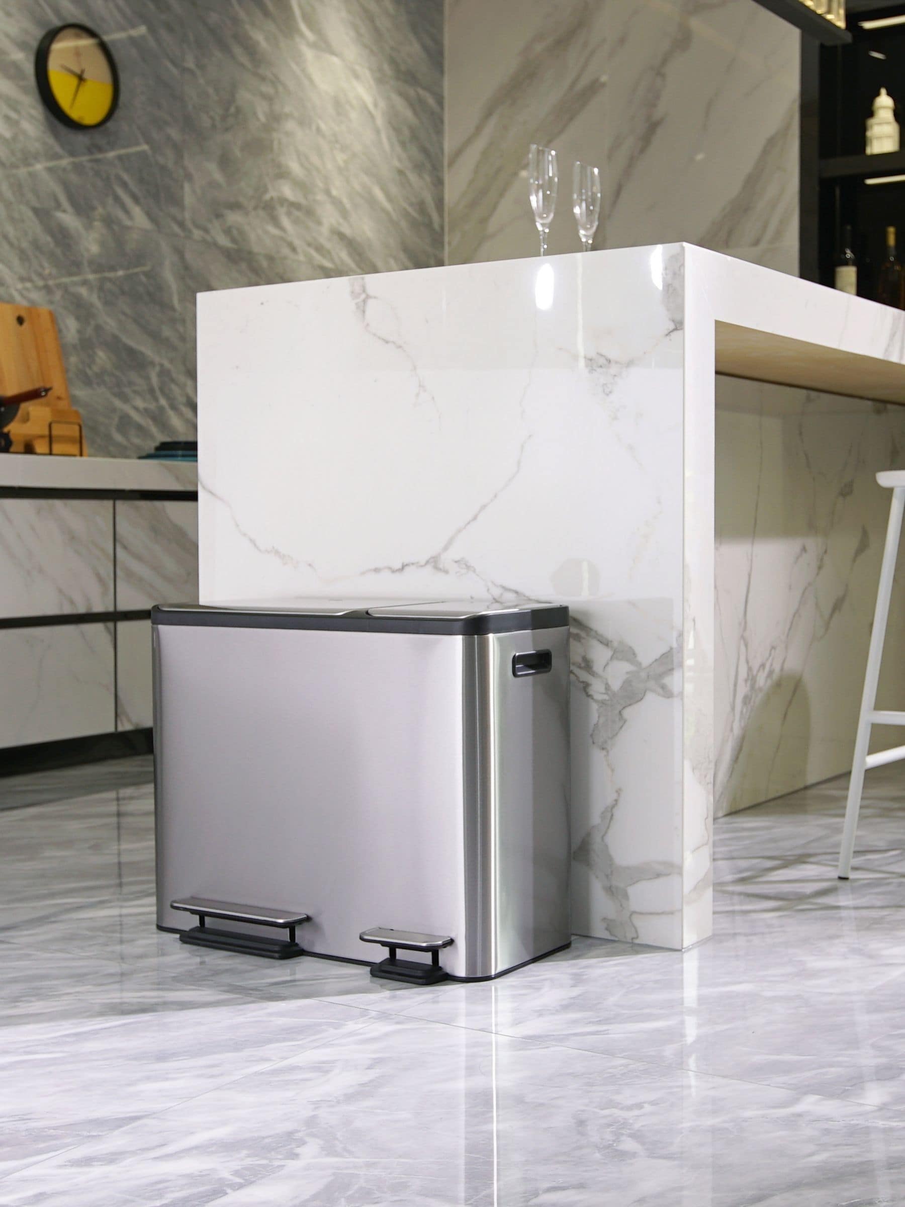 EKO Kitchen Bin, 3 Compartment Recycling Bin, Stainless Steel, 3 X 15L | Recycling Compartments, Removable Buckets, Soft-Close Lids, Pedal & Fingerprint-Resistant for Waste & Recycling, Home Kitchen - Image 4
