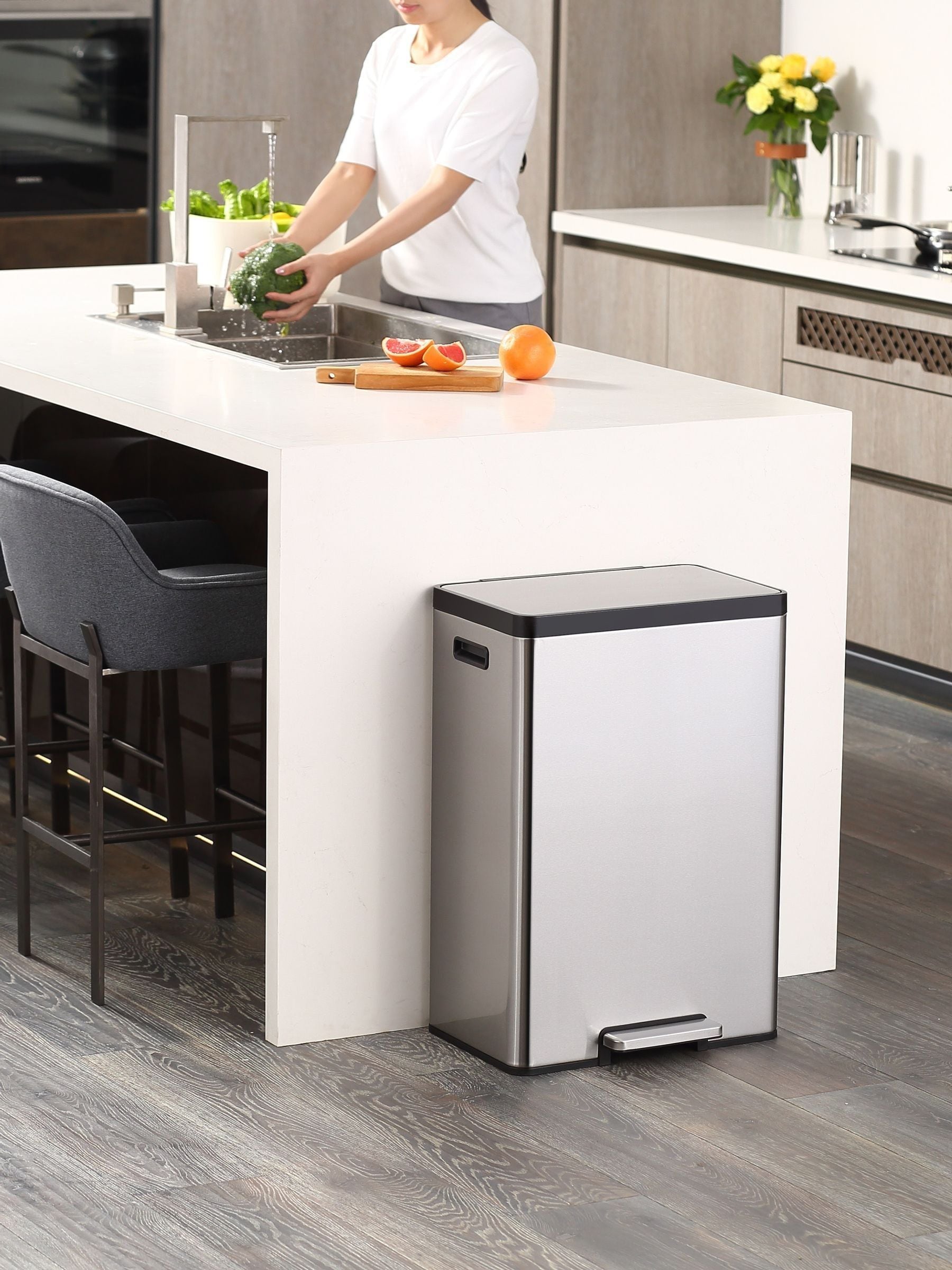 EKO Ecocasa 2 Section Recycling Kitchen Pedal Bin 2 x 20L - Silver [Dented] - Image 4