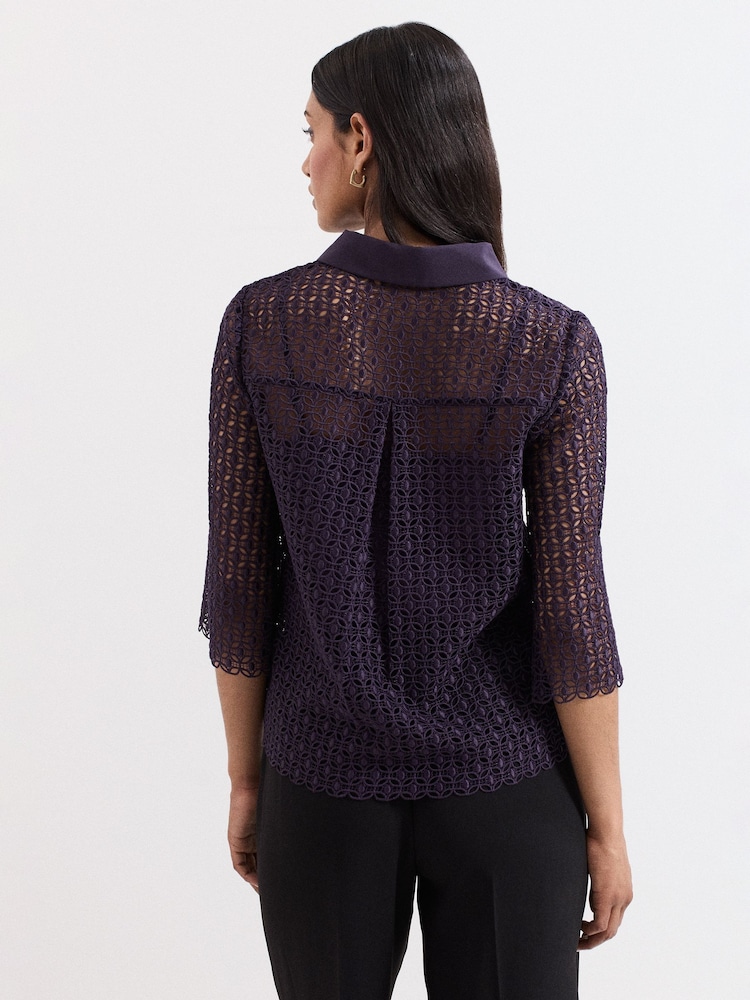 Phase Eight Purple Romilly Lace Shirt - Image 2 of 6