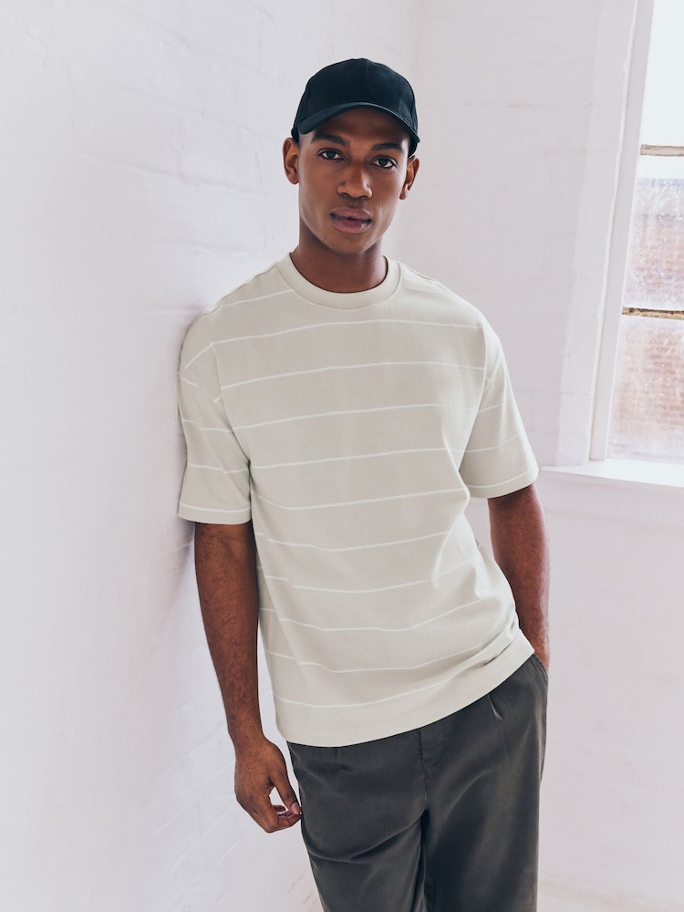 Grey Relaxed Fit Stripe Heavyweight T-Shirt - Image 1 of 5