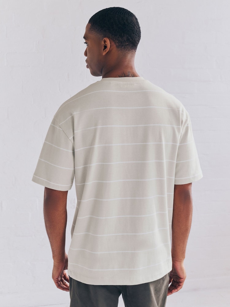 Grey Relaxed Fit Stripe Heavyweight T-Shirt - Image 2 of 5