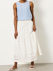 FatFace Winnie White Broderie Midi Skirt - Image 1 of 6