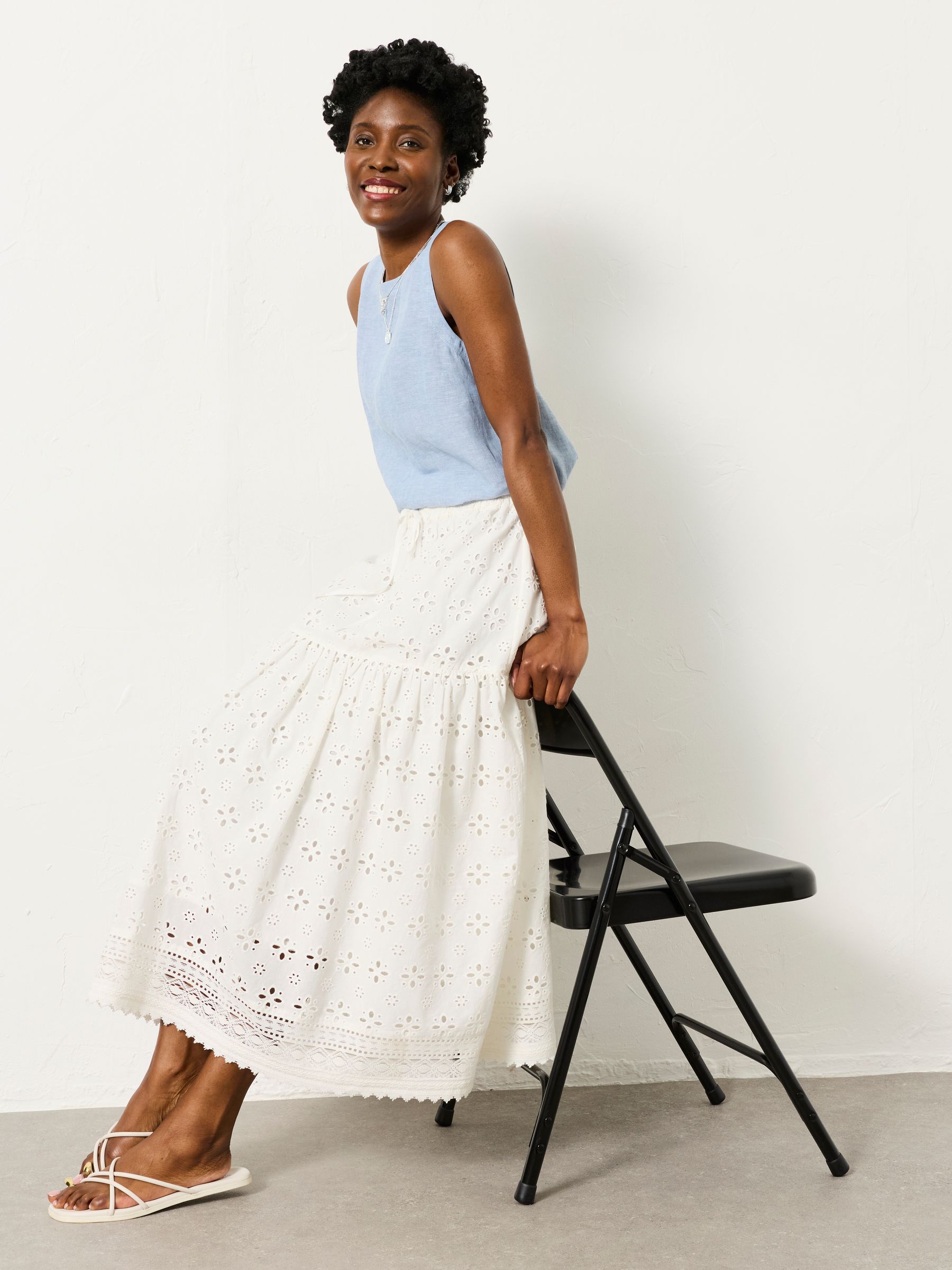 Buy FatFace Winnie White Broderie Midi Skirt from the Next UK