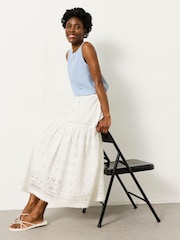 FatFace Winnie White Broderie Midi Skirt - Image 5 of 6