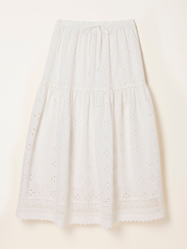 FatFace Winnie White Broderie Midi Skirt - Image 6 of 6