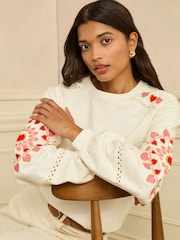 Love & Roses Cream Heart Ric Rac Embroidered Sweatshirt - Image 1 of 4