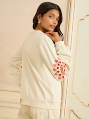 Love & Roses Cream Heart Ric Rac Embroidered Sweatshirt - Image 4 of 4