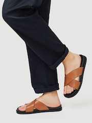 Pavers Light Brown Strappy Leather Slides - Image 1 of 5
