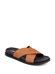 Pavers Light Brown Strappy Leather Slides - Image 3 of 5