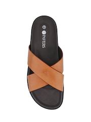 Pavers Light Brown Strappy Leather Slides - Image 4 of 5