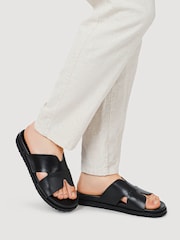 Pavers Black Mens Casual Leather Slide Sandals - Image 1 of 5