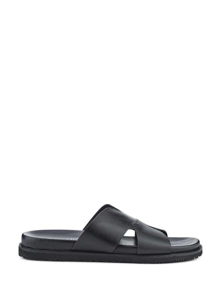 Pavers Black Mens Casual Leather Slide Sandals - Image 2 of 5