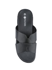 Pavers Black Mens Casual Leather Slide Sandals - Image 4 of 5