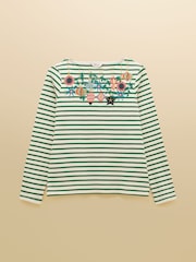 Joules Festive Harbour Green/White Bauble Boat Neck Breton Top - Image 7 of 7