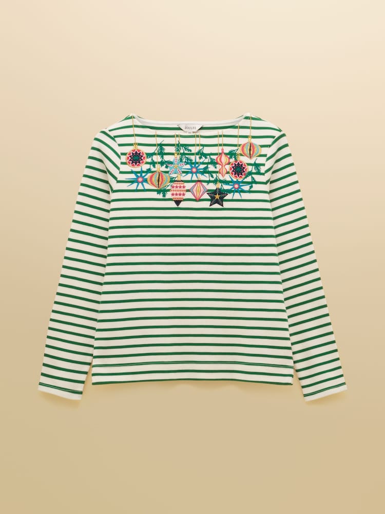 Joules Festive Harbour Green/White Bauble Boat Neck Breton Top - Image 7 of 7 Joules Festive Harbour Green/White Bauble Boat Neck Breton Top - Image 7 of 7