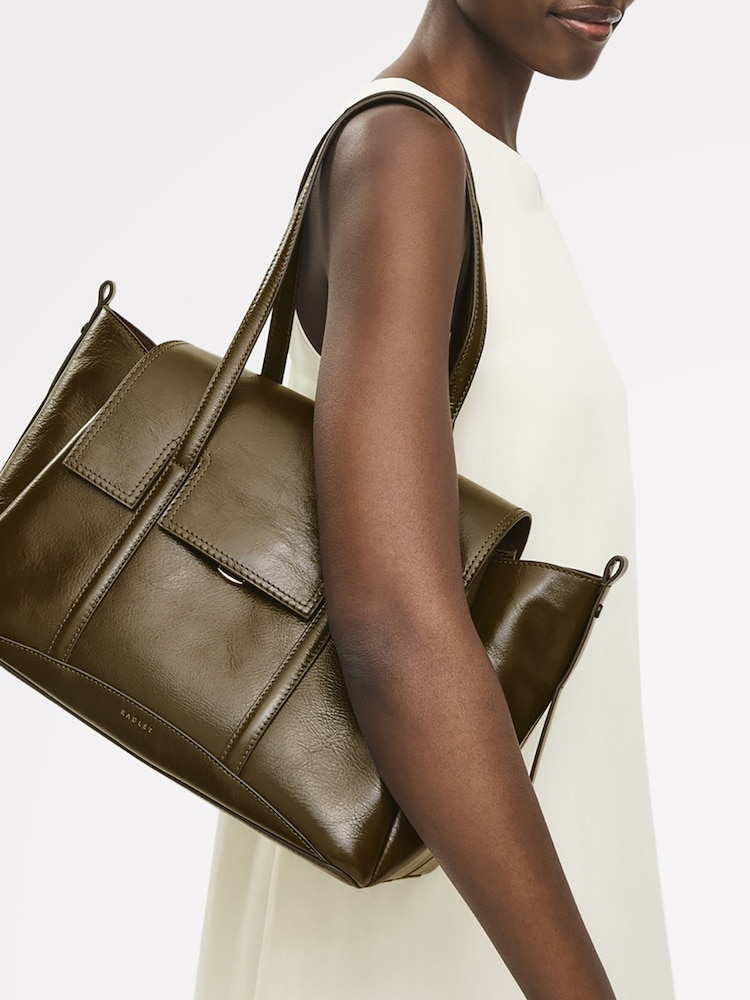 Radley Medium Green The Chancery High Shine Flapover Shoulder Bag - Image 5 of 5