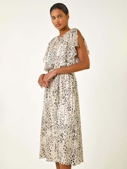 Roman Natural Animal Print Split Sleeve Midi Dress - Image 1 of 1