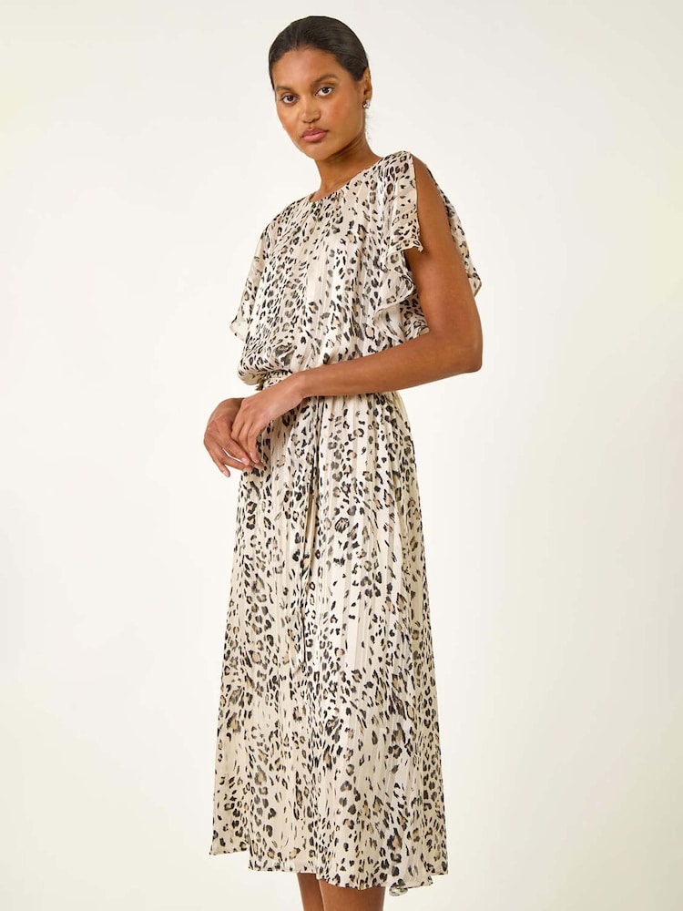 Roman Natural Animal Print Split Sleeve Midi Dress - Image 1 of 1