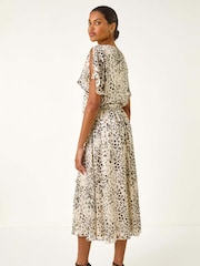 Roman Natural Animal Print Split Sleeve Midi Dress - Image 2 of 5