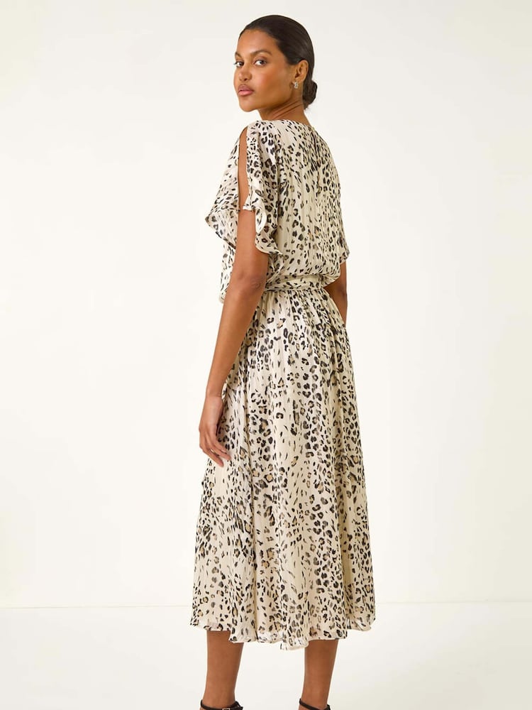 Roman Natural Animal Print Split Sleeve Midi Dress - Image 2 of 5