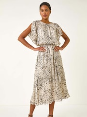 Roman Natural Animal Print Split Sleeve Midi Dress - Image 3 of 5