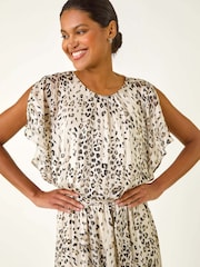 Roman Natural Animal Print Split Sleeve Midi Dress - Image 4 of 5