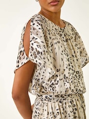 Roman Natural Animal Print Split Sleeve Midi Dress - Image 5 of 5