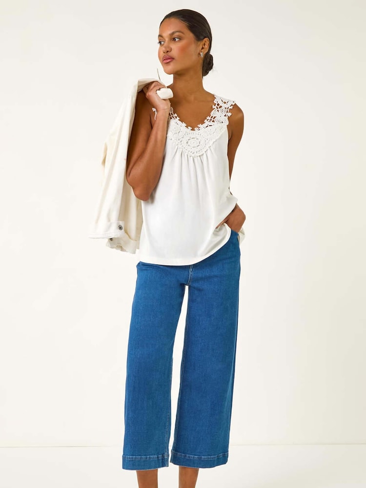 Roman White Crochet Trim Vest Top - Image 1 of 5
