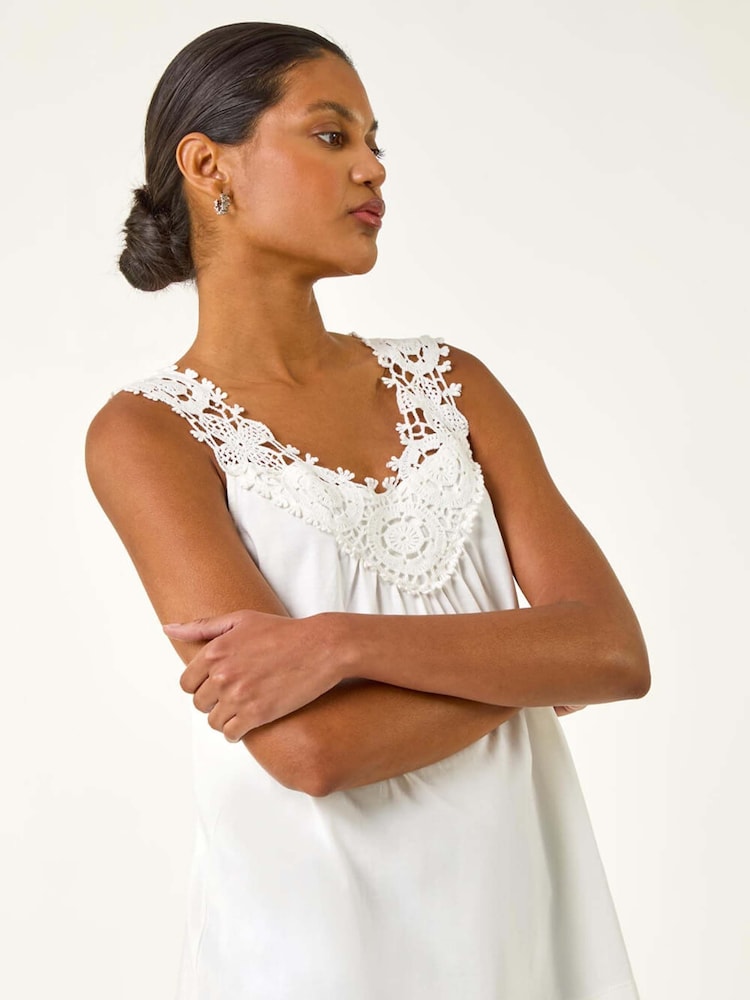 Roman White Crochet Trim Vest Top - Image 2 of 5