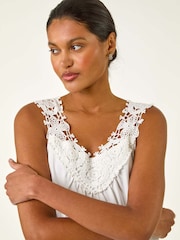 Roman White Crochet Trim Vest Top - Image 4 of 5