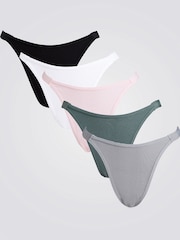 Amiee Rib High Leg Thong 5 Pack - Image 1 of 4