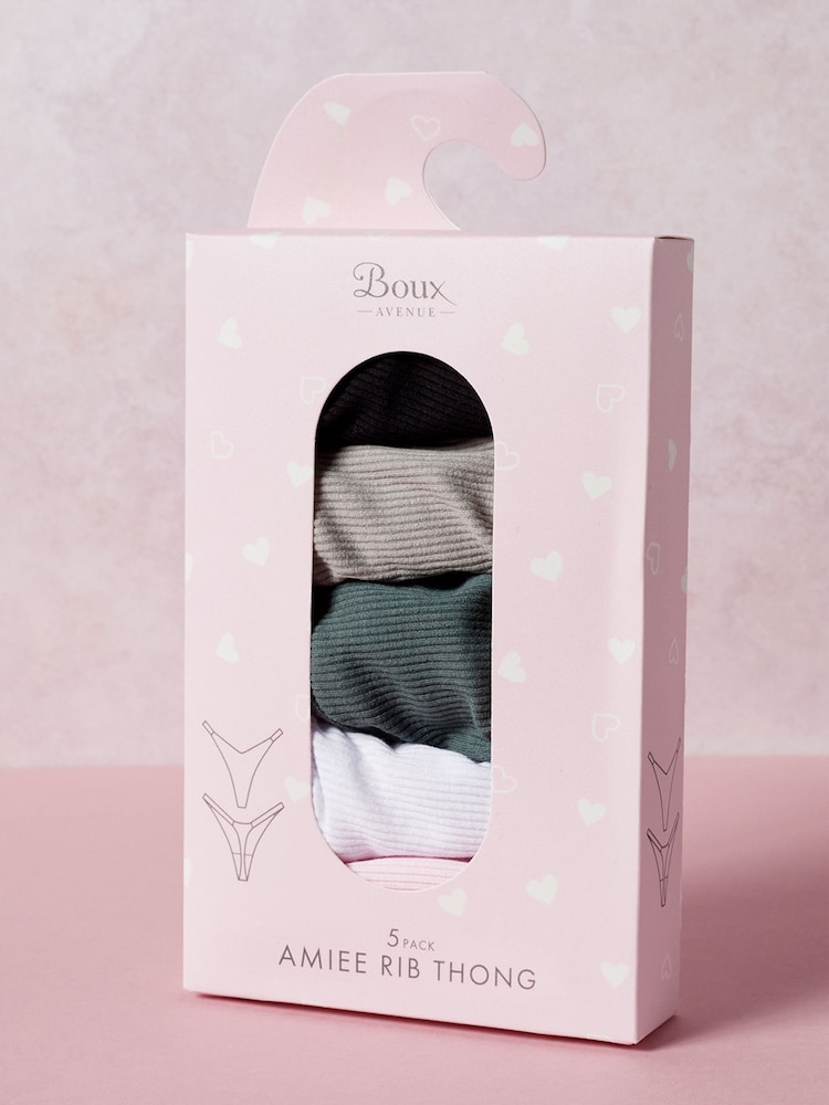 Amiee Rib High Leg Thong 5 Pack - Image 4 of 4