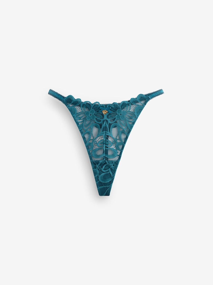 Boux Avenue Blue Heidi Floral Print Lace Tanga Thong - Image 2 of 2