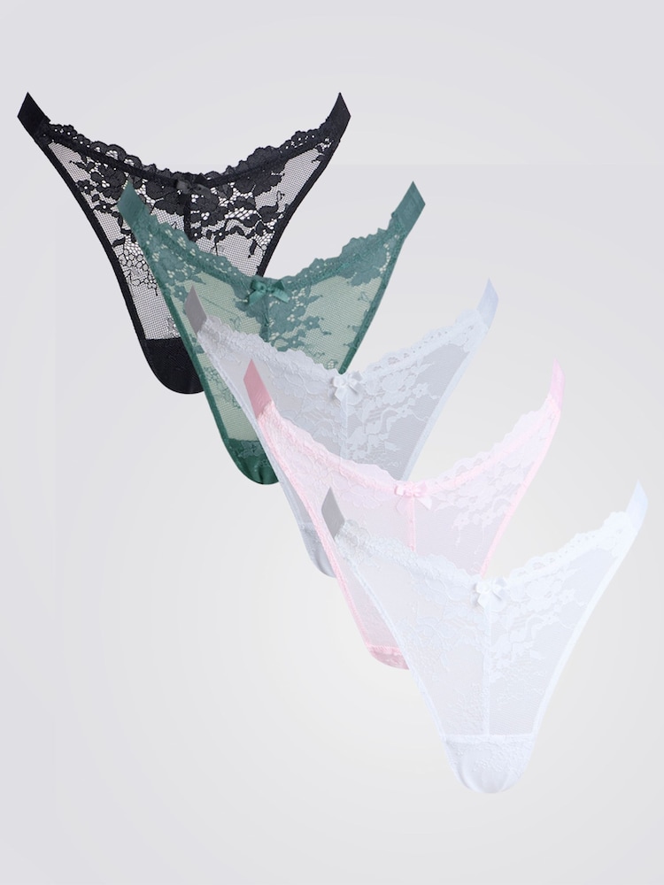 Boux Avenue Fran High Leg Lace Thong 5 Pack - Image 1 of 7 Boux Avenue Fran High Leg Lace Thong 5 Pack - Image 1 of 7