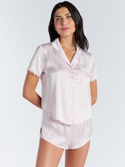 Boux Avenue Kaya Lace Trim Satin Short Pyjama Set - Image 2 of 7