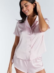 Boux Avenue Kaya Lace Trim Satin Short Pyjama Set - Image 5 of 7