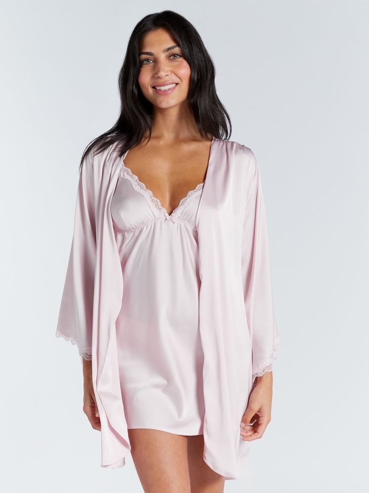 Boux Avenue Kaya Lace Trim Satin Robe - Image 1 of 5